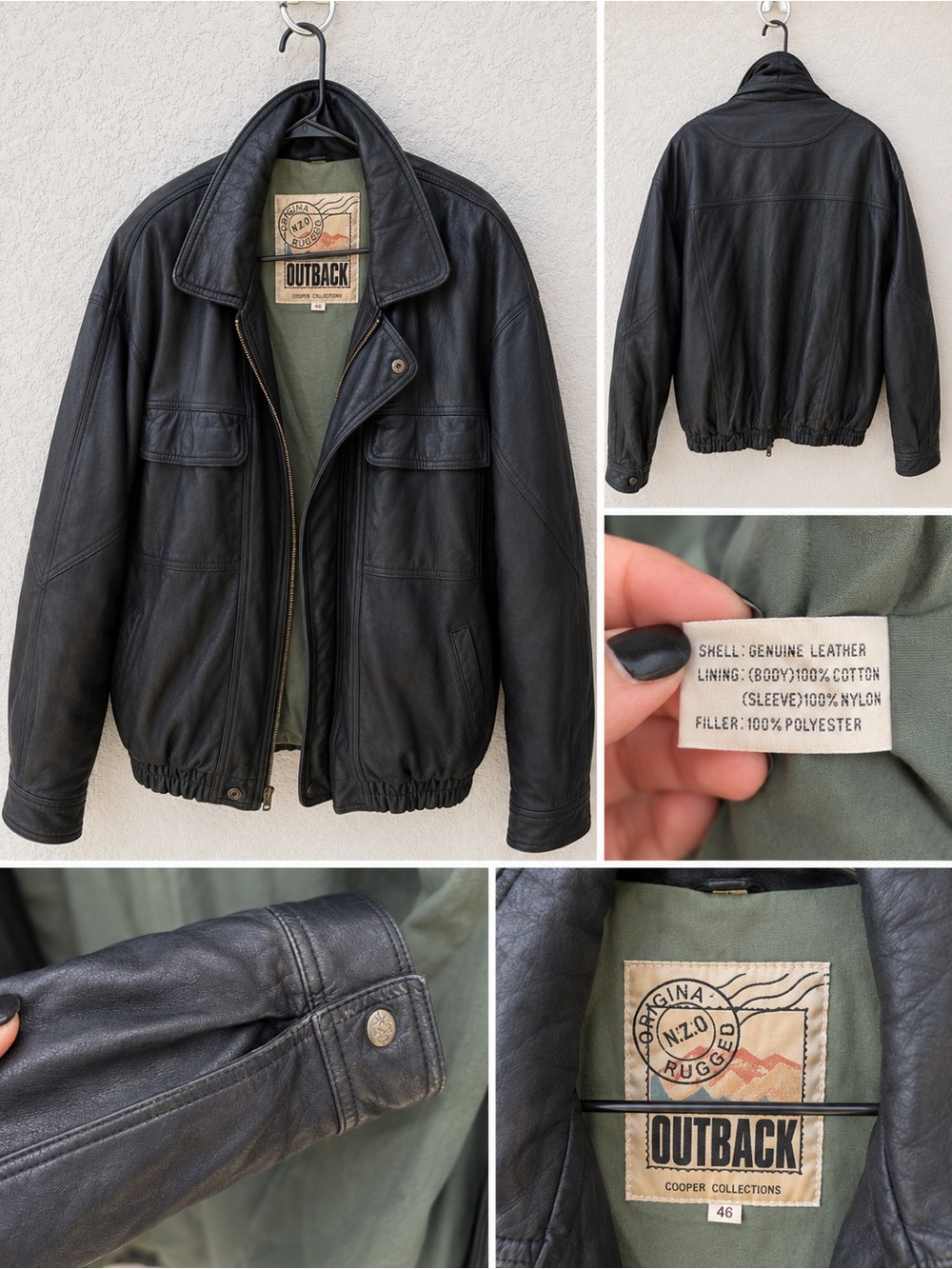 Outback Men's Black Leather Bomber Jacket